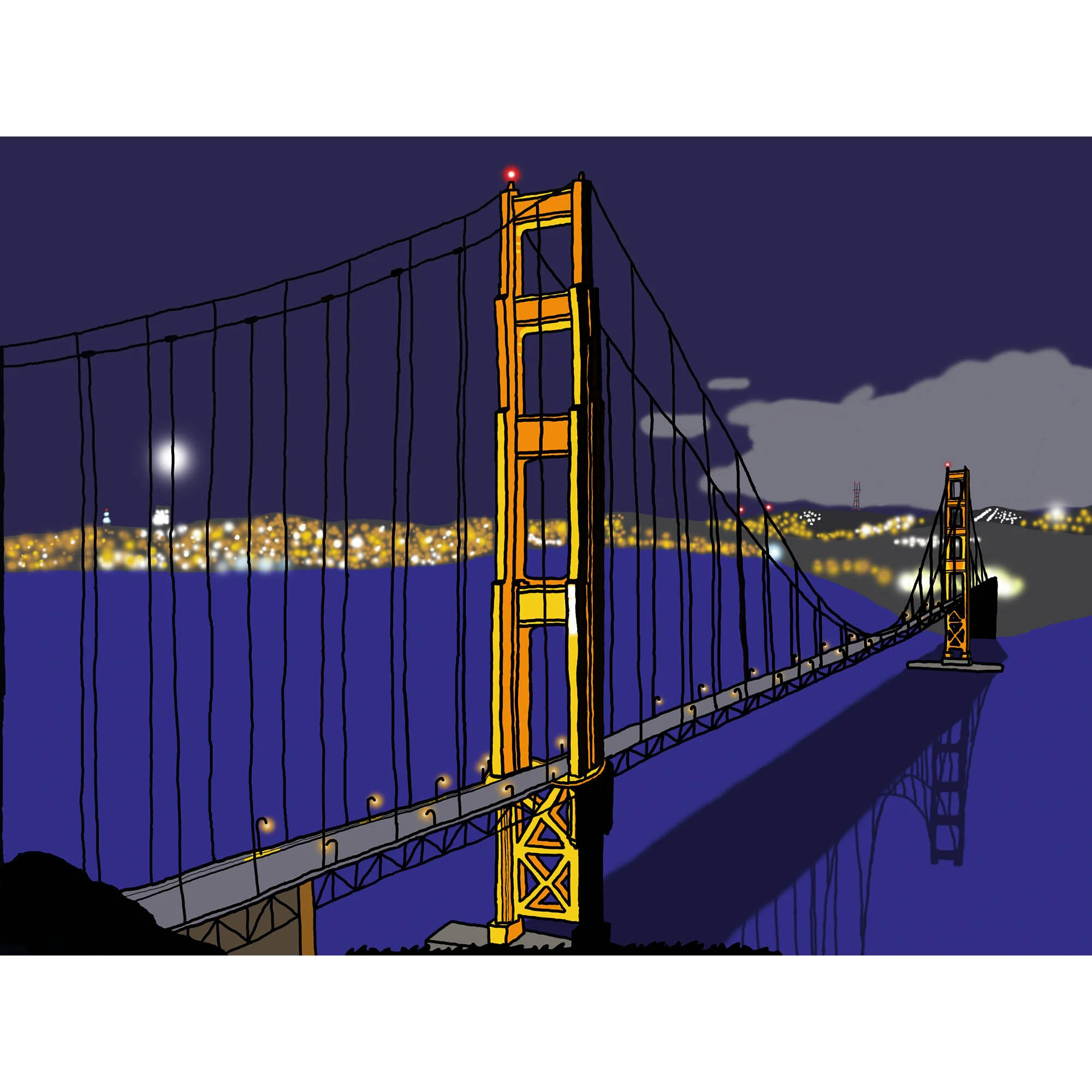 Golden Gate Bridge at Night by Isaias Gomez - Print
